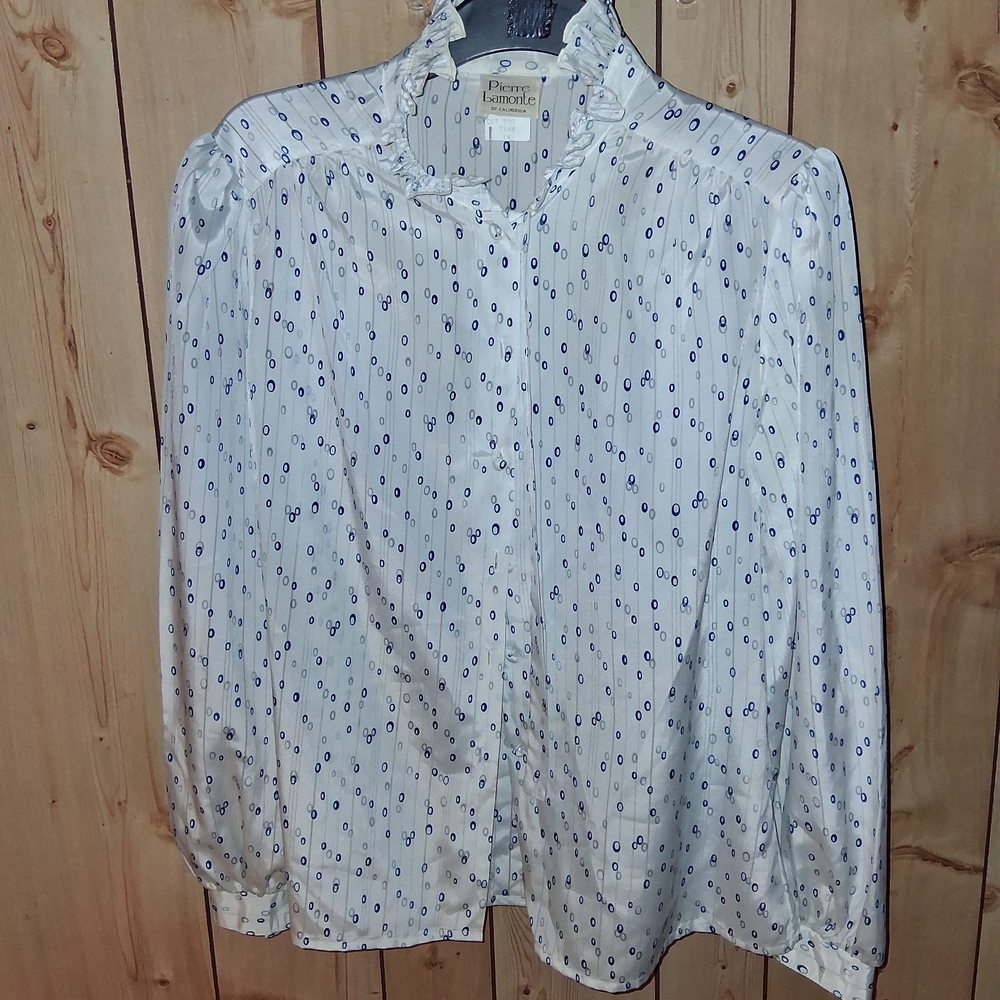 Chic White and Blue Polka Dot Blouse